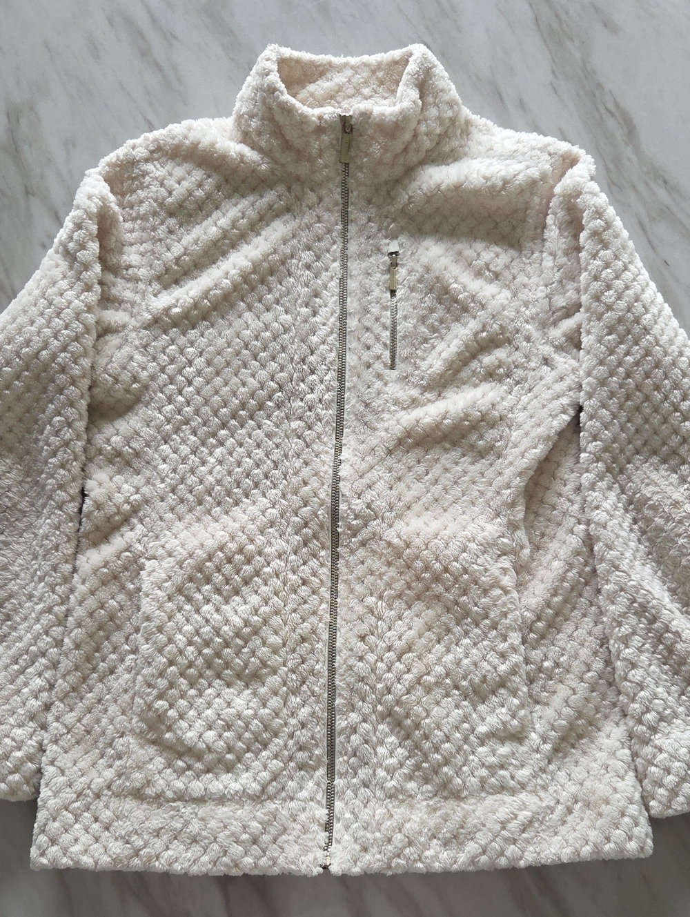 Women's  Calvin Klein Cream Fuzzy Zip-Up Jacket